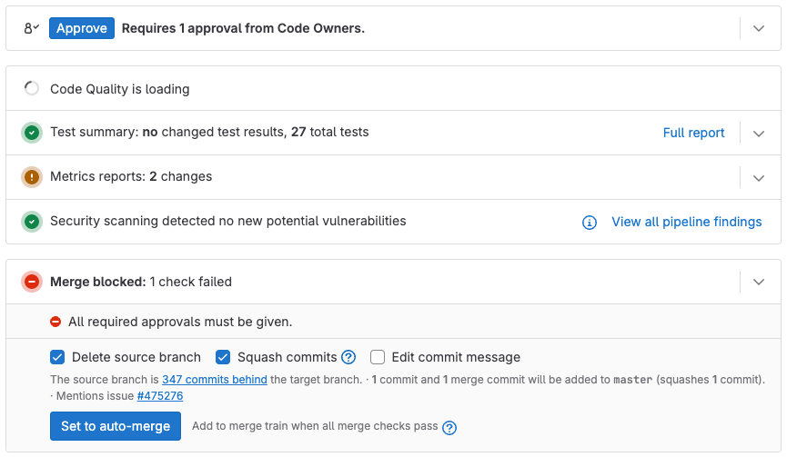 The approval status section where a reviewer can approve the merge request.