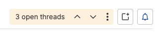 A merge request with three open threads and the thread management options.
