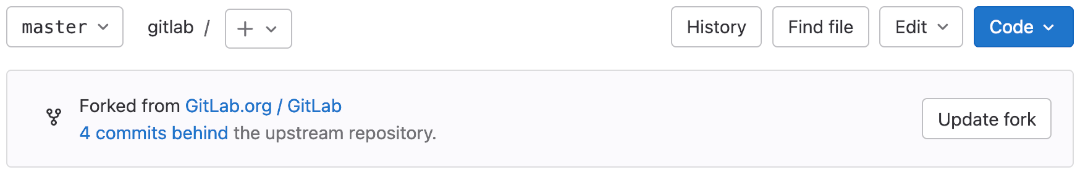 Information box for a fork some commits behind the upstream repository